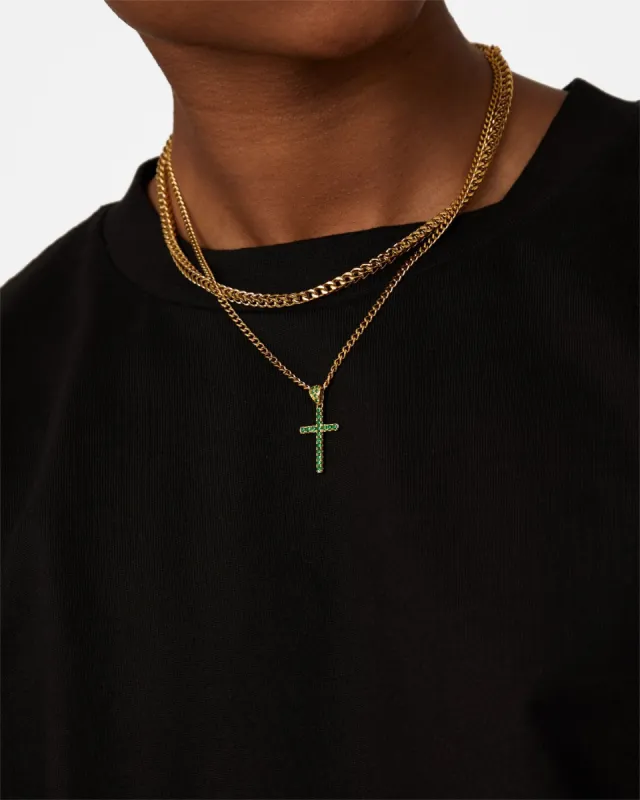 NXS Classic Mini Cross Pendant Gold/Green sold by Culture Kings
