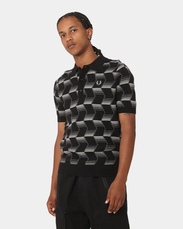 Fred Perry Chevron Stripe Knitted Polo Shirt Black sold by Culture Kings
