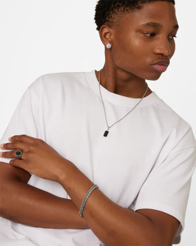 NXS Rectangle Stone Pendant Chain White Gold/Black sold by Culture Kings