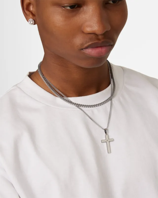 NXS Textured Cross Chain Set White Gold sold by Culture Kings