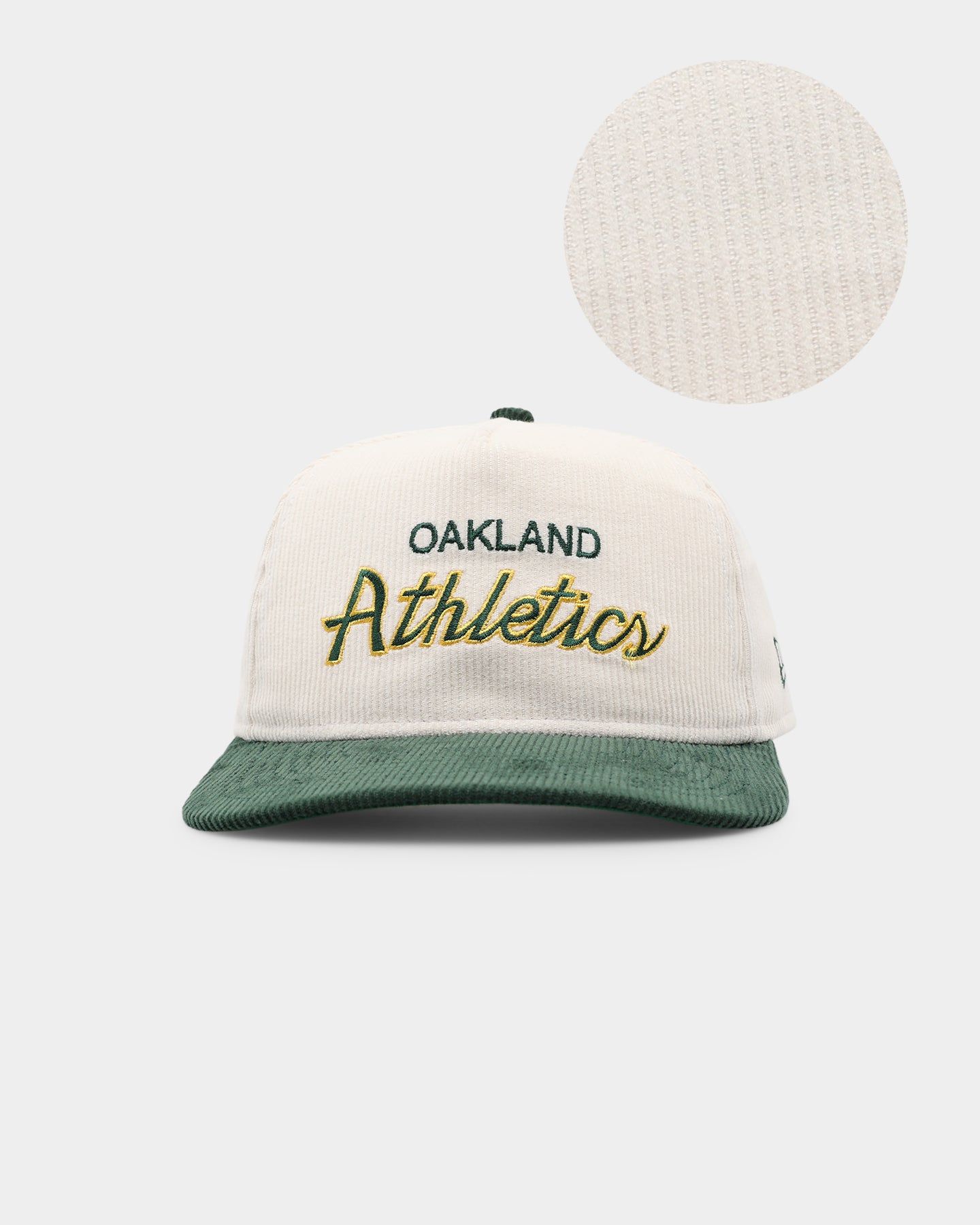 New Era Oakland Athletics 'Chrome Corduroy Throwback Script' Golfer Snapback Chrome White sold by Culture Kings