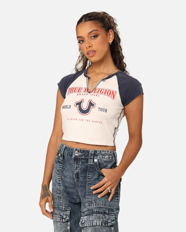 True Religion Women's Raglan Slim Baby T-Shirt Winter White/Navy made by Culture Kings