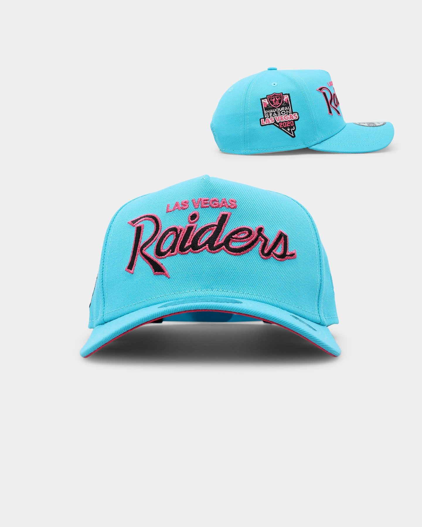 New Era Las Vegas Raiders 'Neon Vice' Script 9FORTY A-Frame Snapback Neon Blue sold by Culture Kings