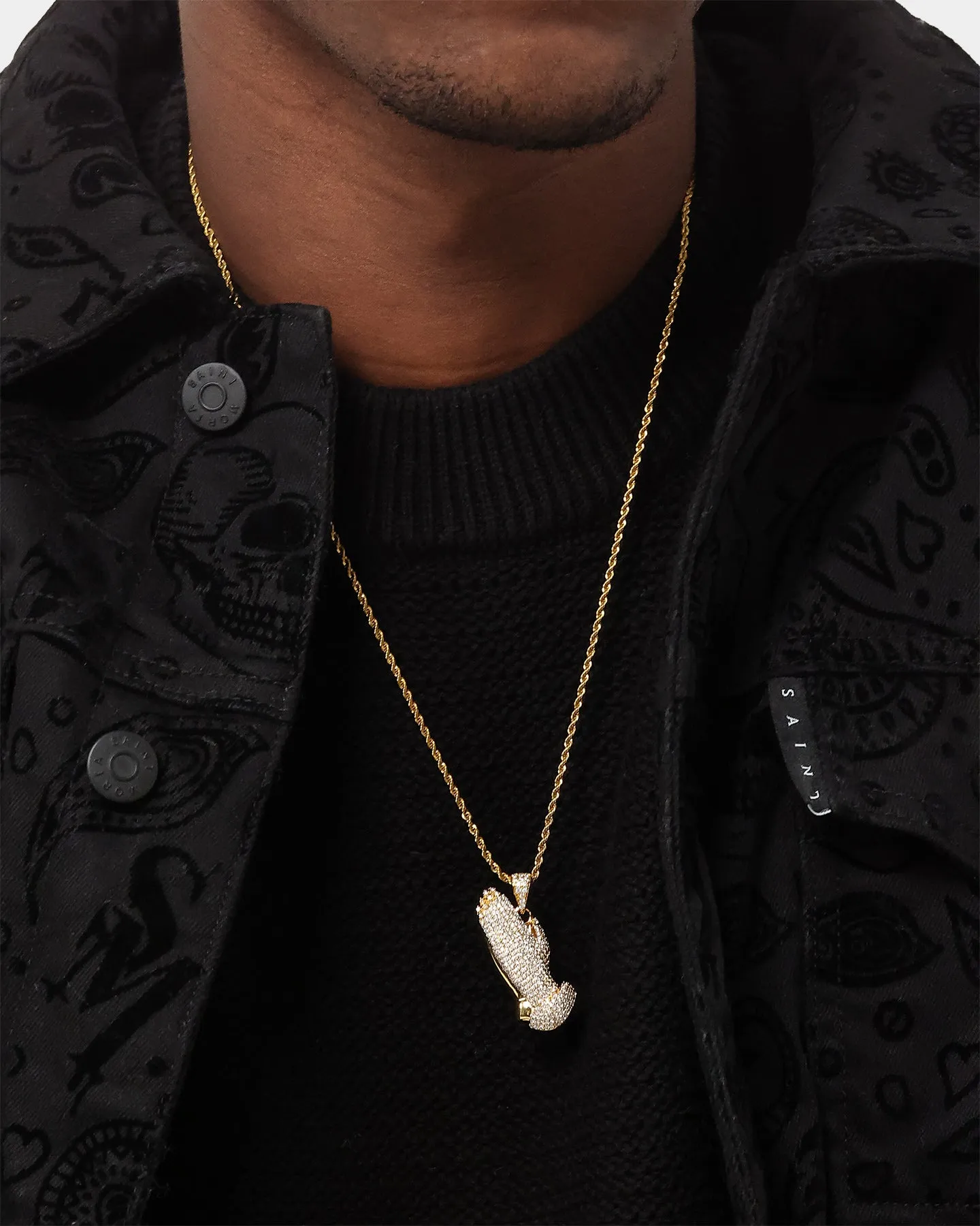 Saint Morta Iced Praying Hands Pendant Iced Gold sold by Culture Kings