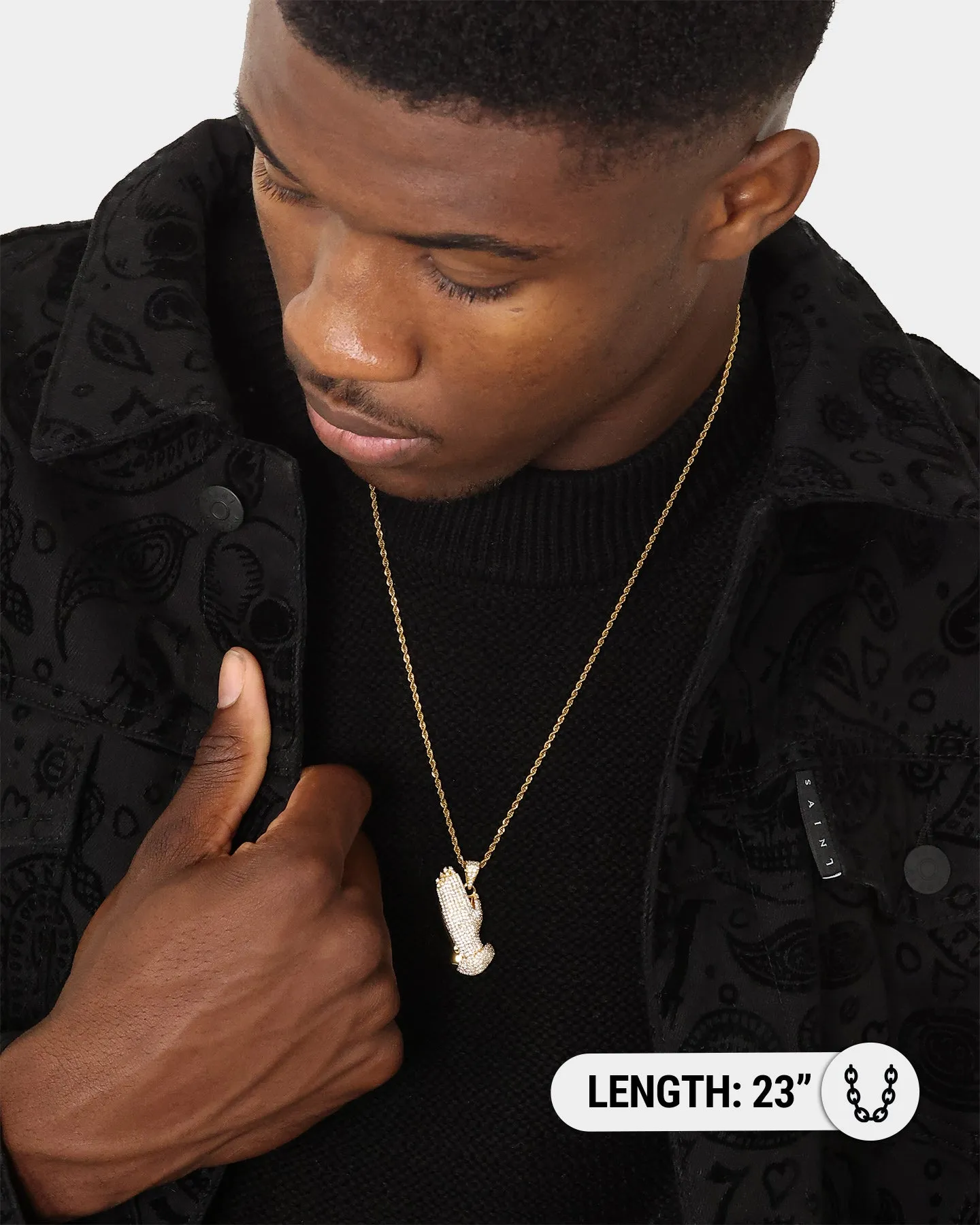 Saint Morta Iced Praying Hands Pendant Iced Gold sold by Culture Kings product image thumbnail 3