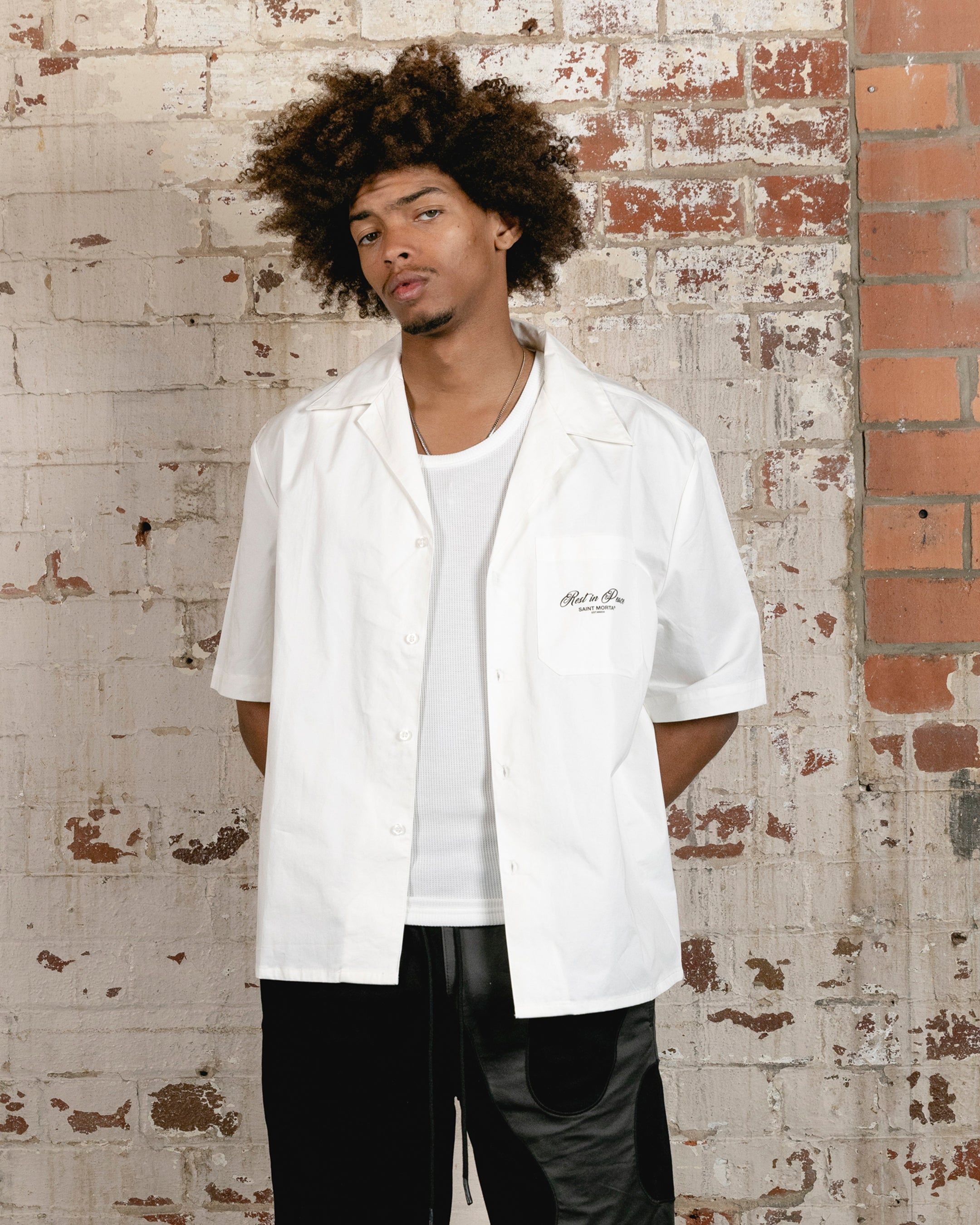 Saint Morta Rest In Piece Short Sleeve Shirt Off White/Maroon sold by Culture Kings