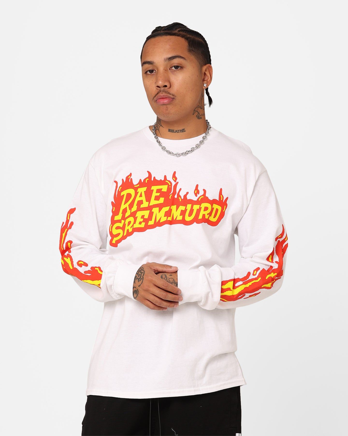Rae Sremmurd Rae Flames Long Sleeve T-Shirt White sold by Culture Kings