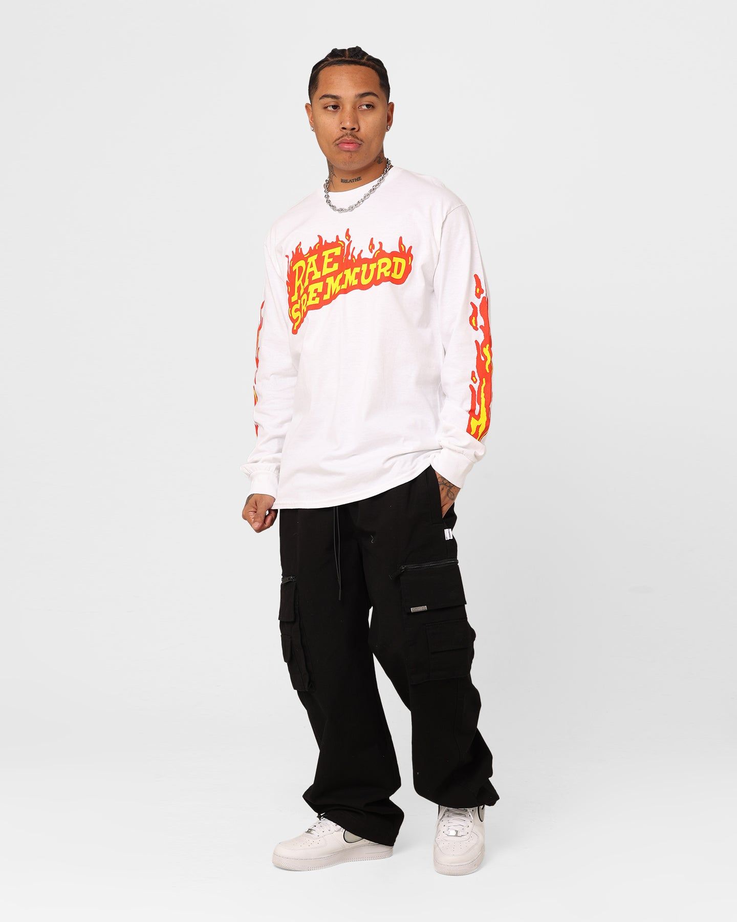Rae Sremmurd Rae Flames Long Sleeve T-Shirt White sold by Culture Kings product image thumbnail 2