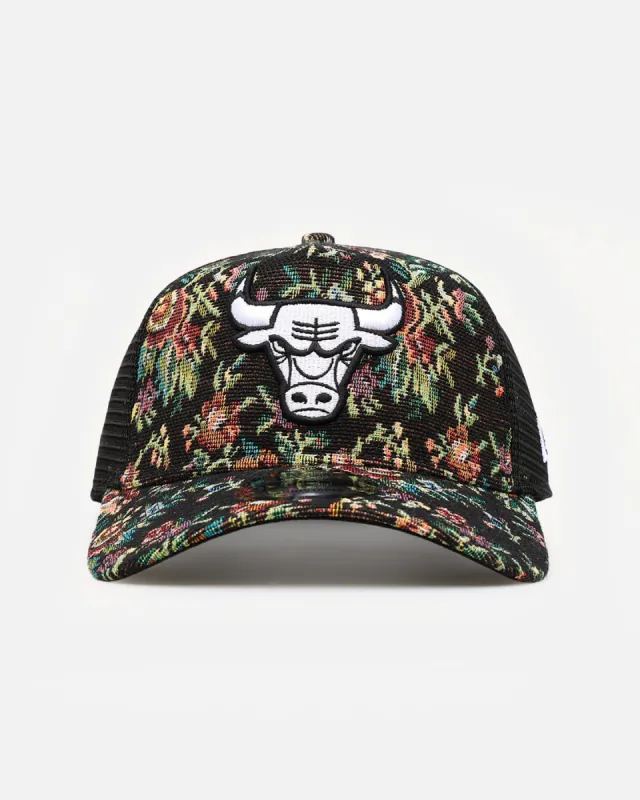 New Era Chicago Bulls 'Black Floral Tapestry' 9FORTY A-Frame Trucker Snapback Tapestry sold by Culture Kings