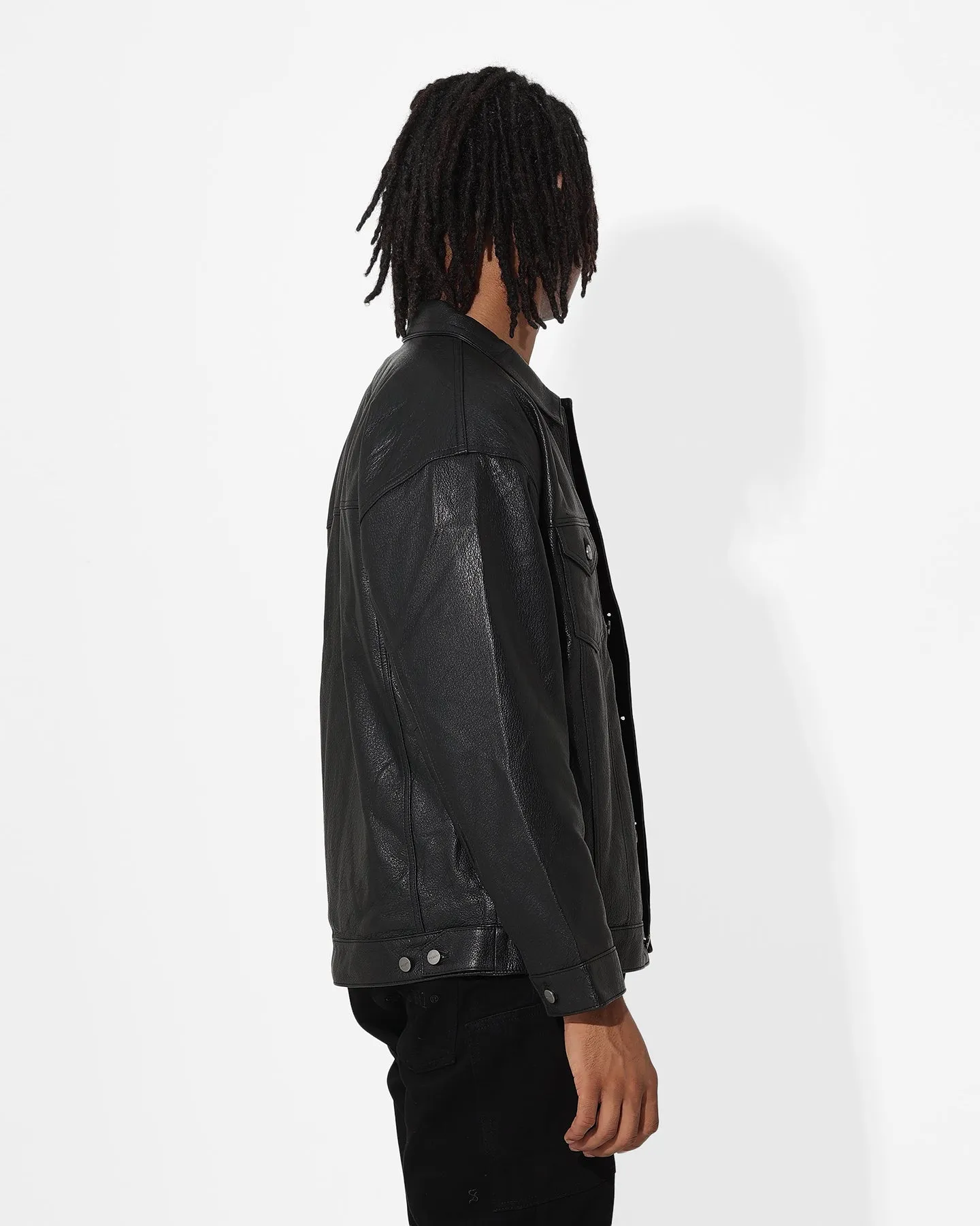 Saint Morta Oversized Leather Trucker Jacket Black sold by Culture Kings product image thumbnail 5