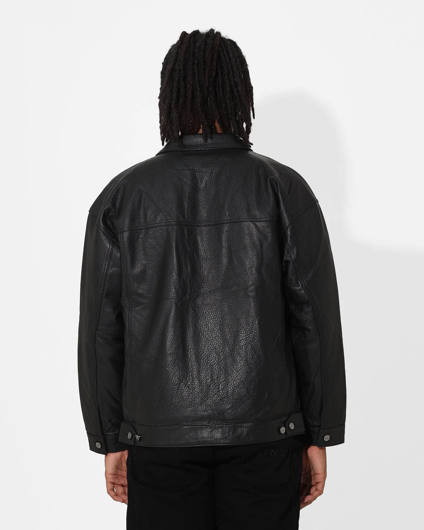 Saint Morta Oversized Leather Trucker Jacket Black sold by Culture Kings product image thumbnail 4