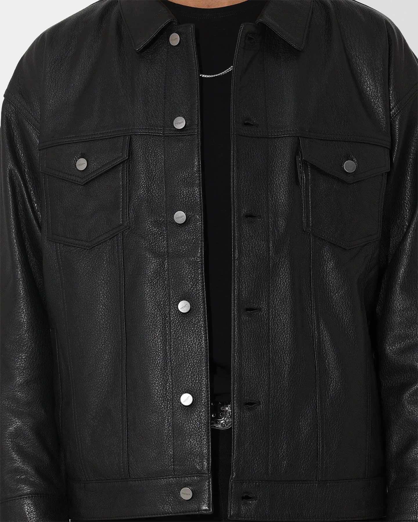 Saint Morta Oversized Leather Trucker Jacket Black sold by Culture Kings product image thumbnail 3
