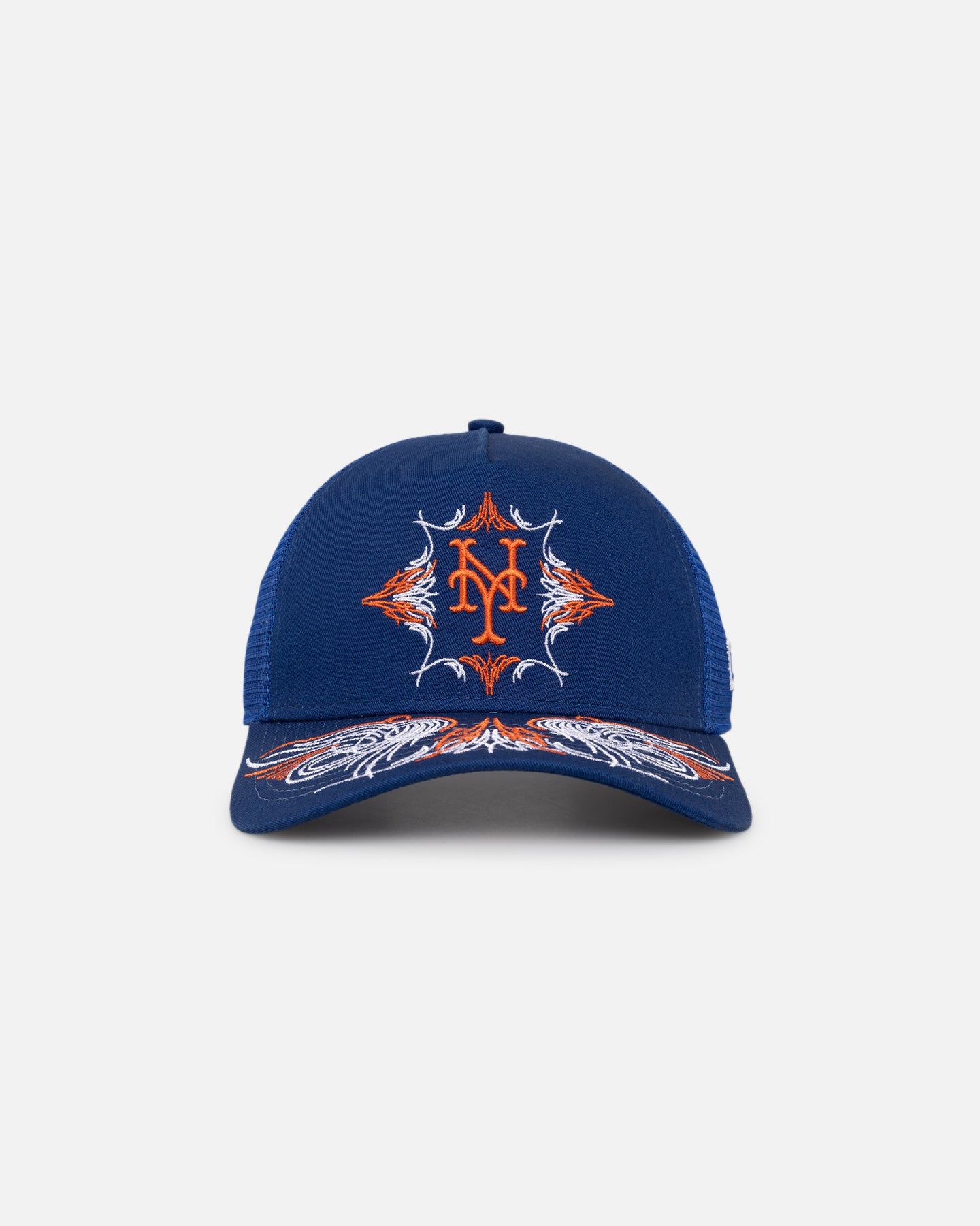 New Era New York Mets 'Flare Designs' 9FORTY A-Frame Trucker Snapback Original Team Colours sold by Culture Kings
