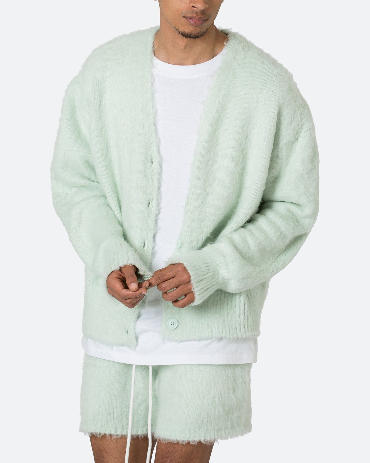 MNML Fuzzy Cardigan Sweater Mint sold by Culture Kings