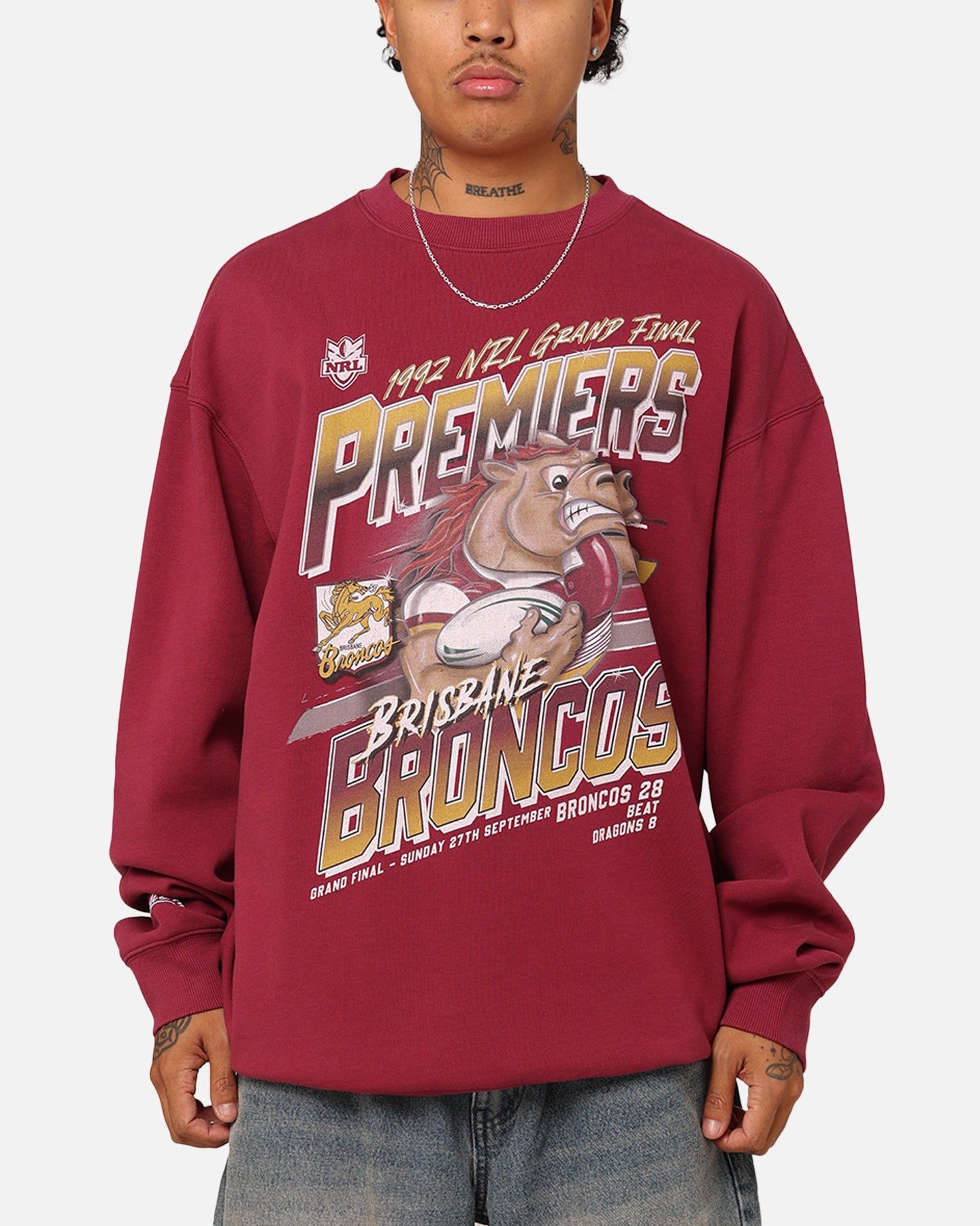 Mitchell & Ness Brisbane Broncos 1992 Grand Final Crewneck Maroon sold by Culture Kings