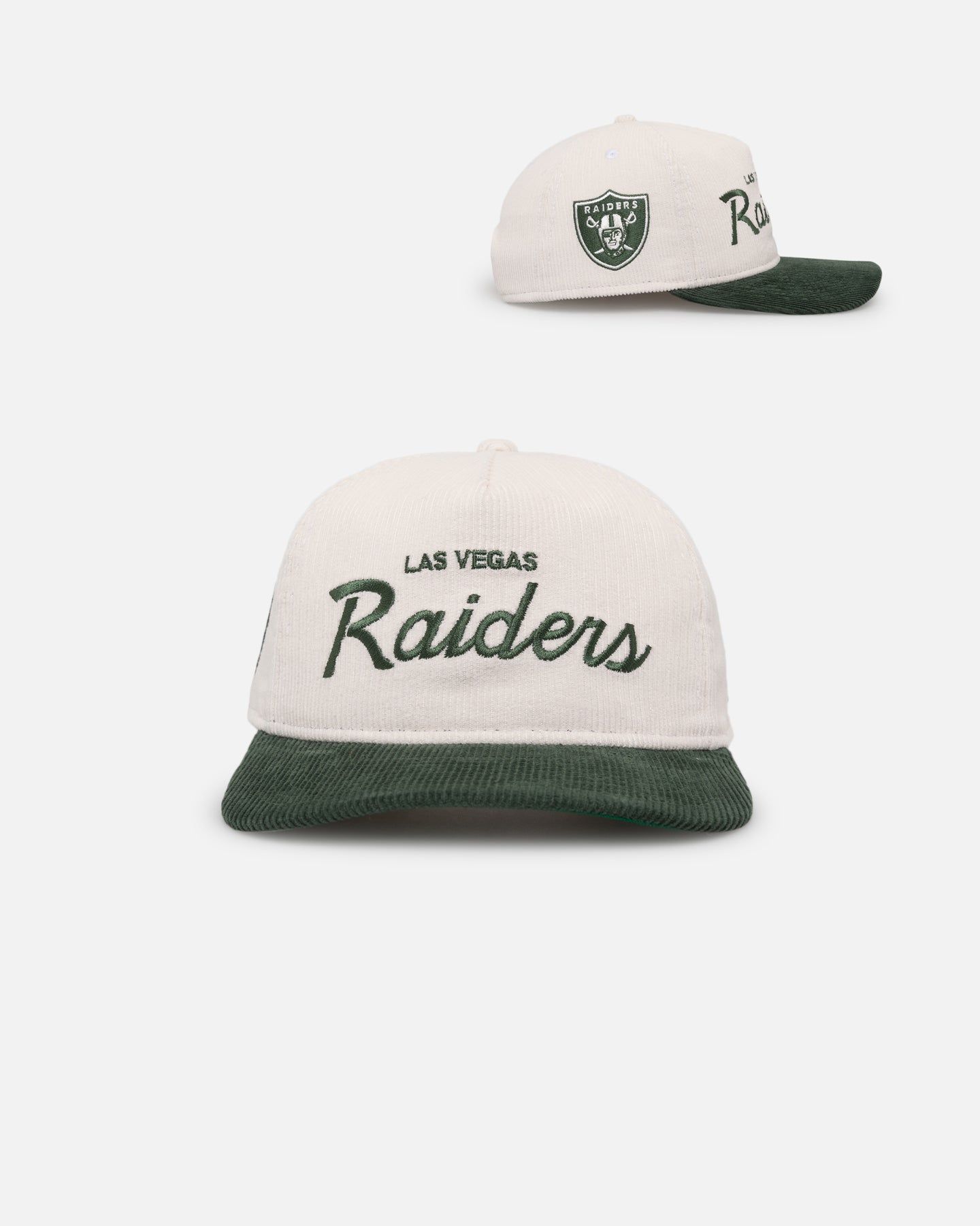 New Era Las Vegas Raiders 'Currency Corduroy' Golfer Pre-Curved Snapback Chrome White sold by Culture Kings