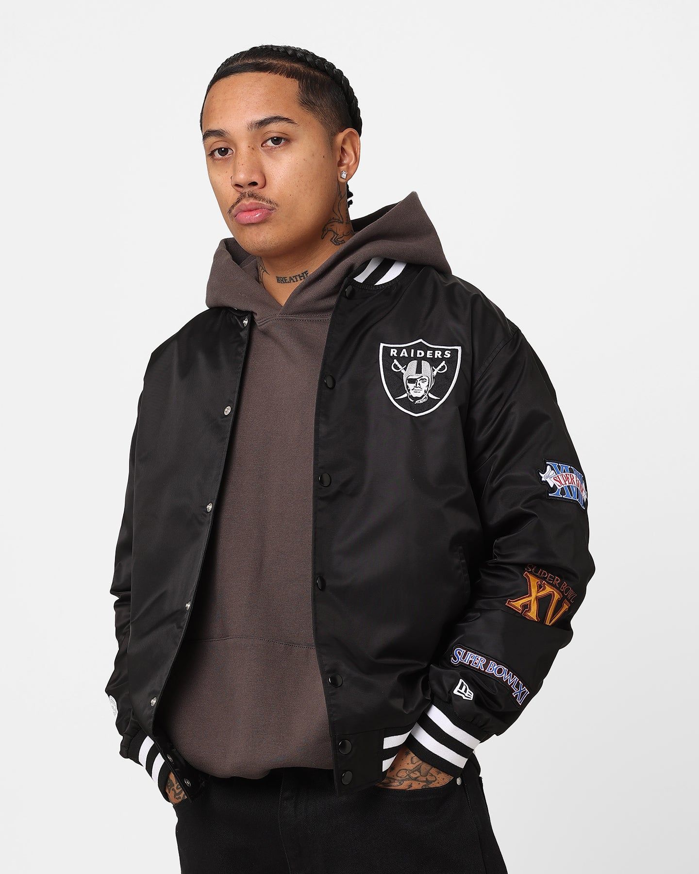 New Era Las Vegas Raiders Nylon Varsity Jacket Black | Parallel