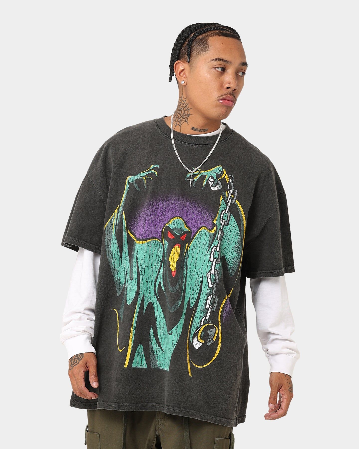 Goat Crew X Cartoon Network Green Ghost Heavyweight Vintage T-Shirt Black Wash sold by Culture Kings