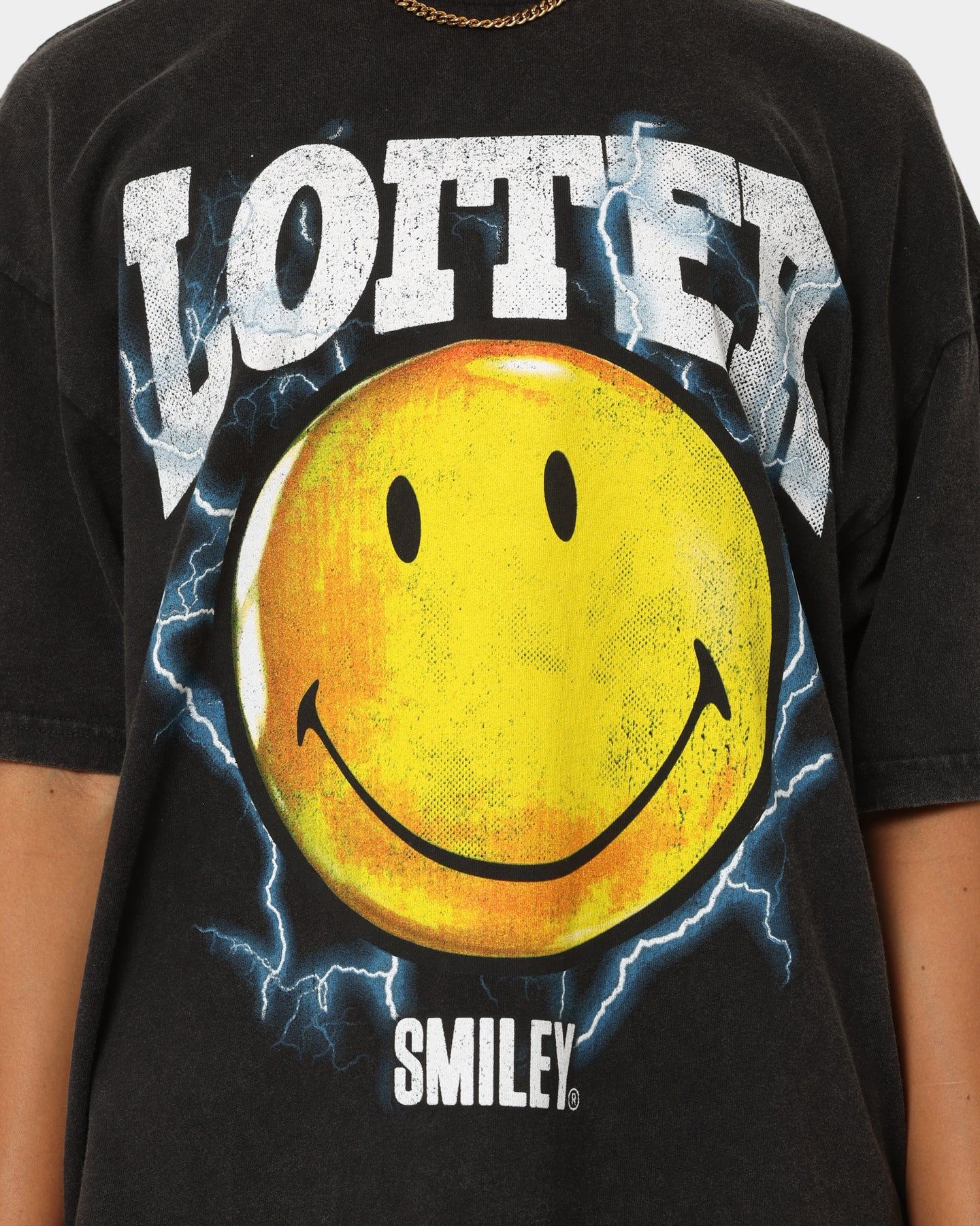 Loiter X Smiley Electric Smile Vintage T-Shirt Vintage Black sold by Culture Kings product image thumbnail 4