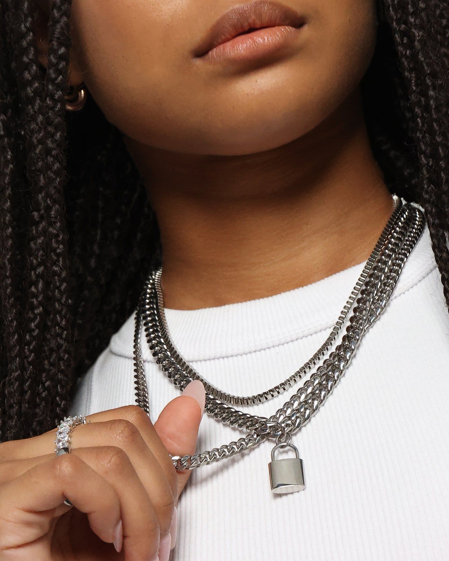 Loiter Padlock Triple Chains Necklace Pack Silver sold by Culture Kings