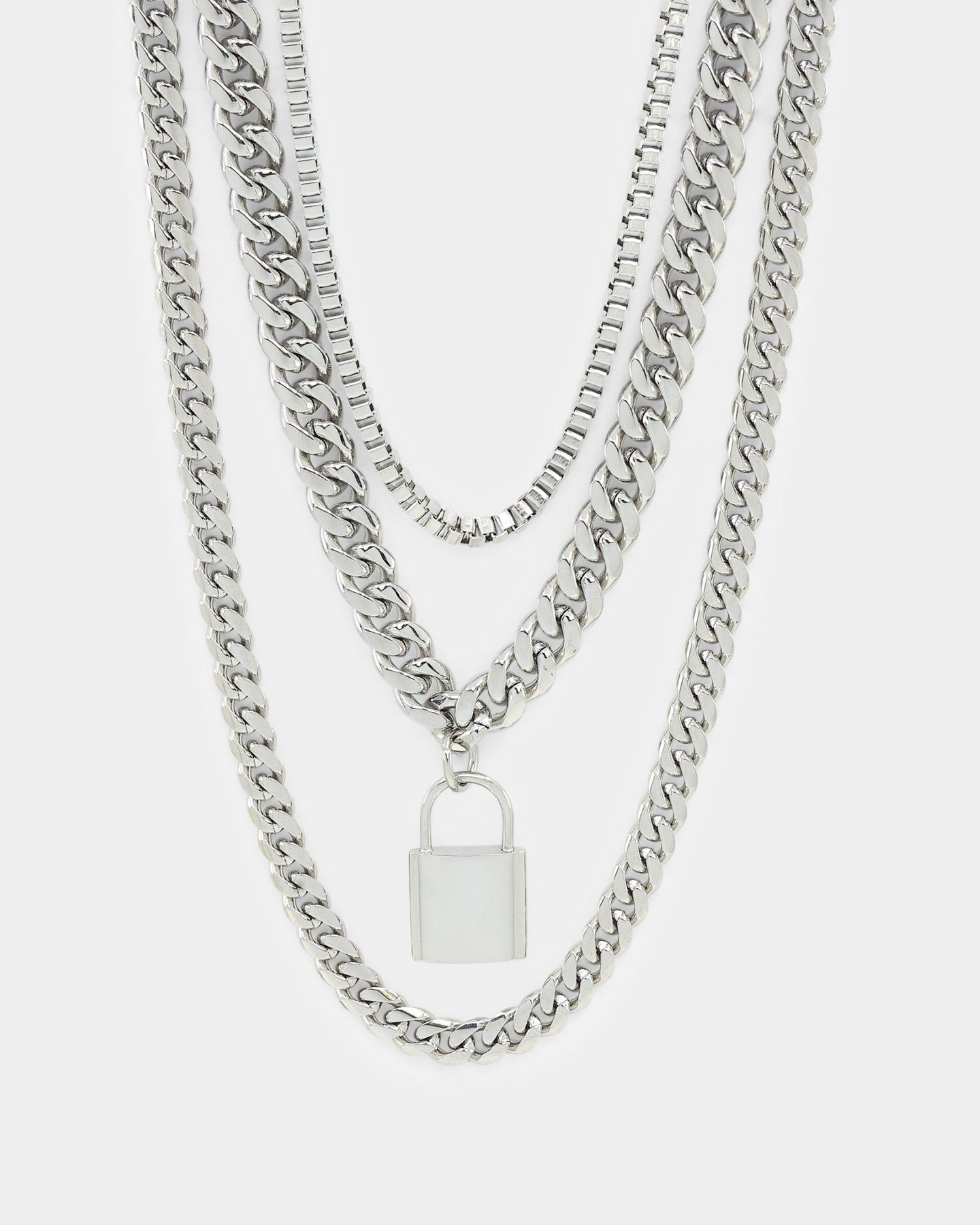 Loiter Padlock Triple Chains Necklace Pack Silver sold by Culture Kings product image thumbnail 2