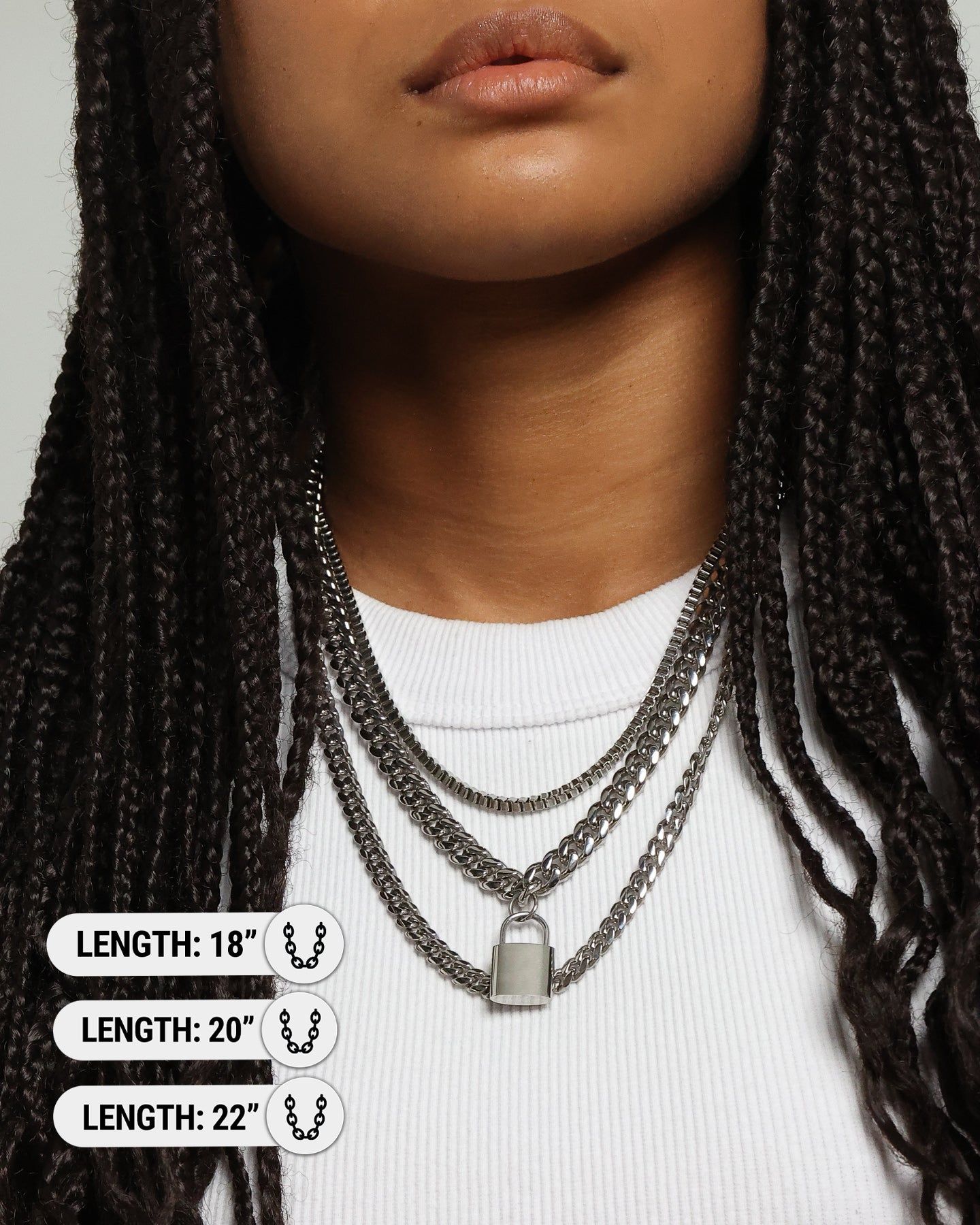 Loiter Padlock Triple Chains Necklace Pack Silver sold by Culture Kings product image thumbnail 3