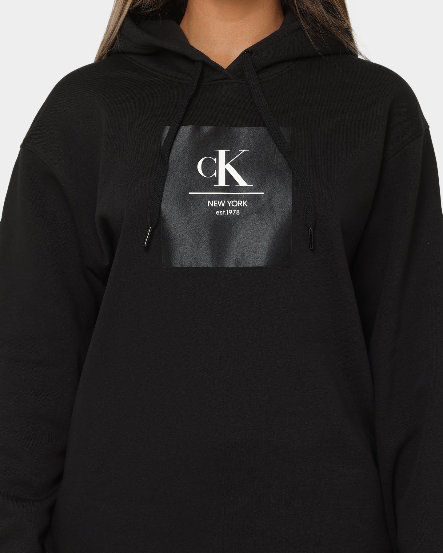 Calvin Klein Women's Woven Label Oversized Hoodie Ck Black/Bright White sold by Culture Kings product image thumbnail 3