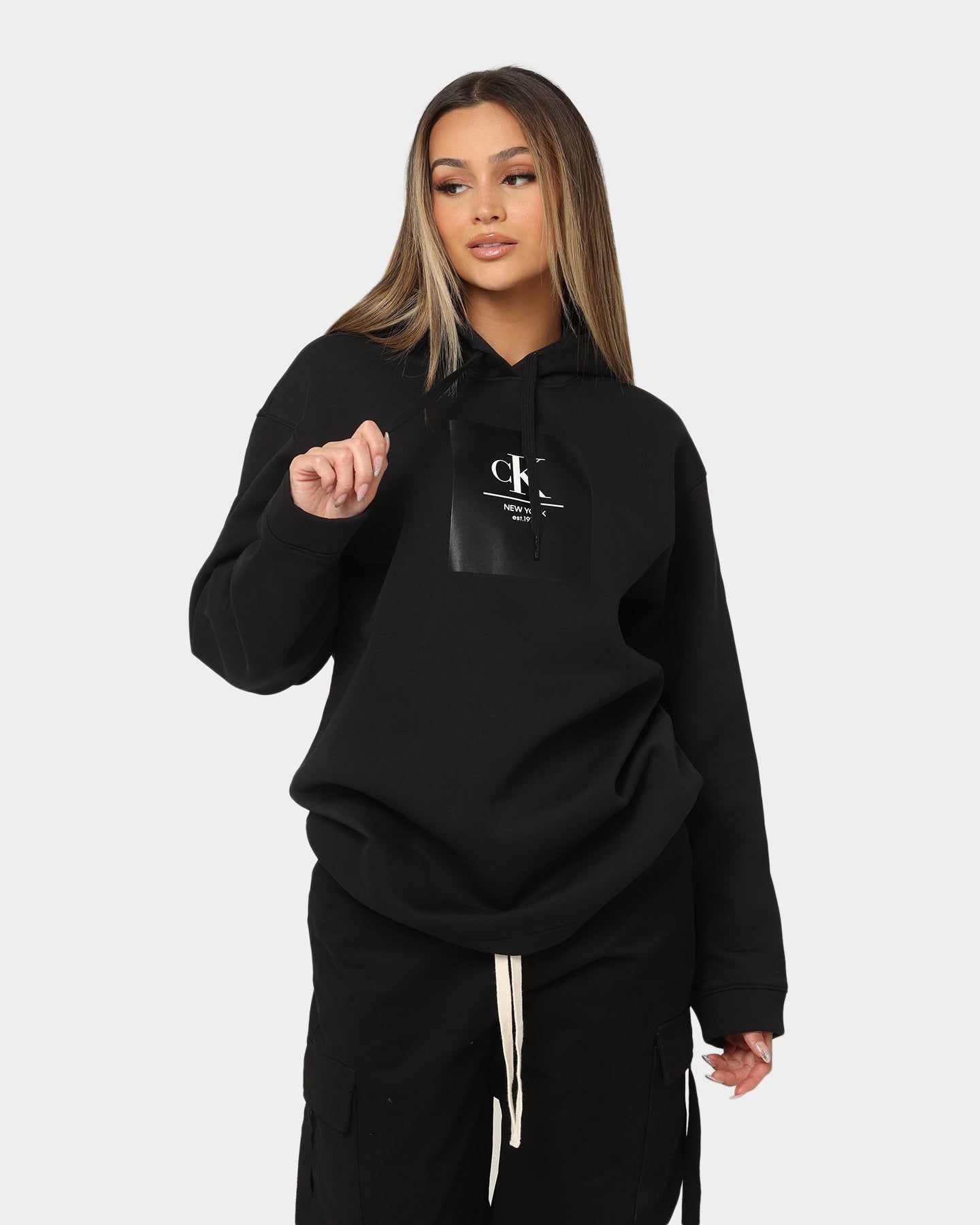 Calvin Klein Women's Woven Label Oversized Hoodie Ck Black/Bright White sold by Culture Kings