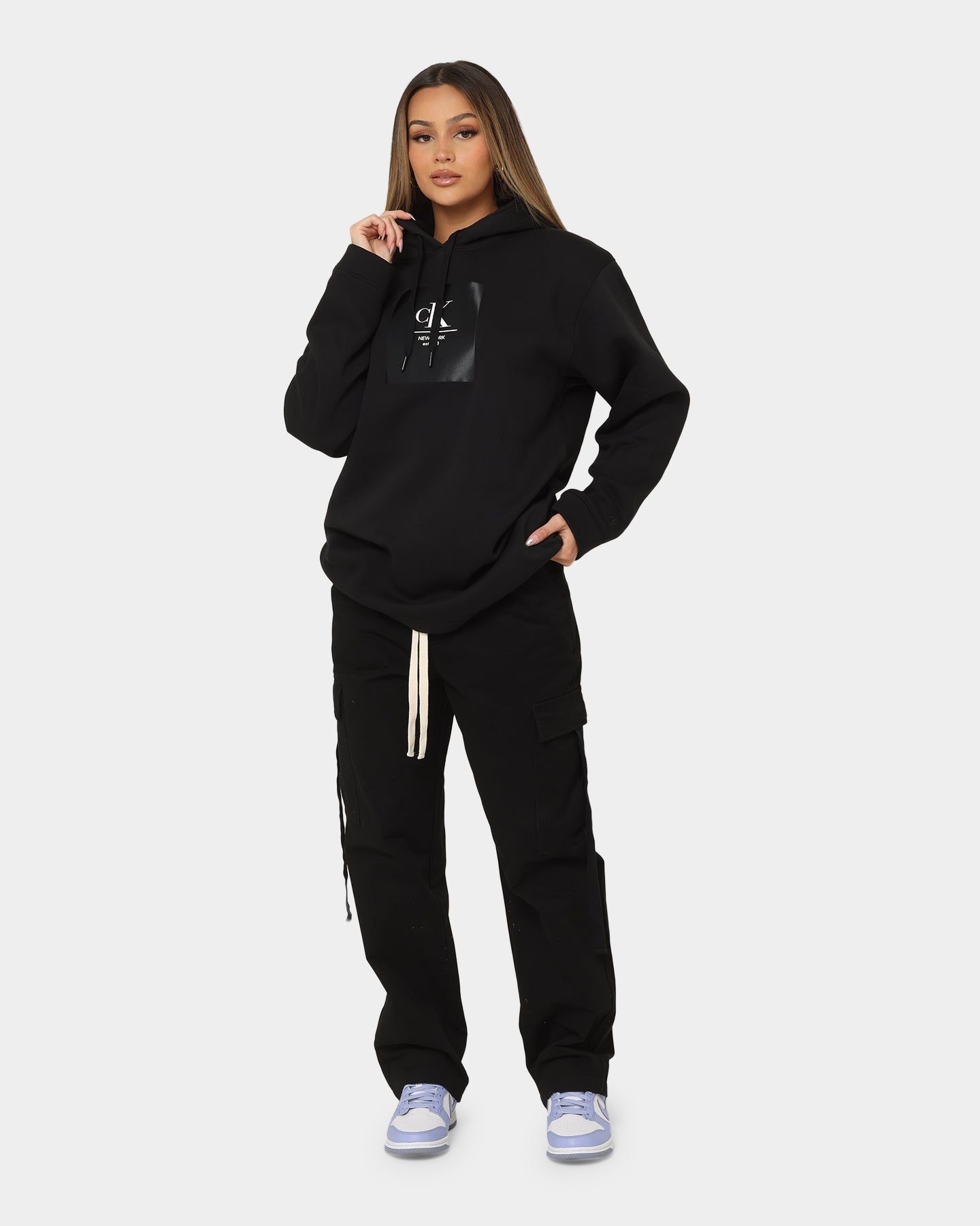 Calvin Klein Women's Woven Label Oversized Hoodie Ck Black/Bright White sold by Culture Kings product image thumbnail 2