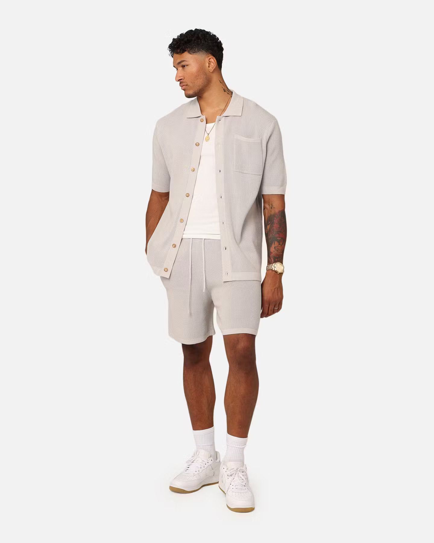 XXIII Zyair Knit Rib Button Up Shirt Stone sold by Culture Kings product image thumbnail 2