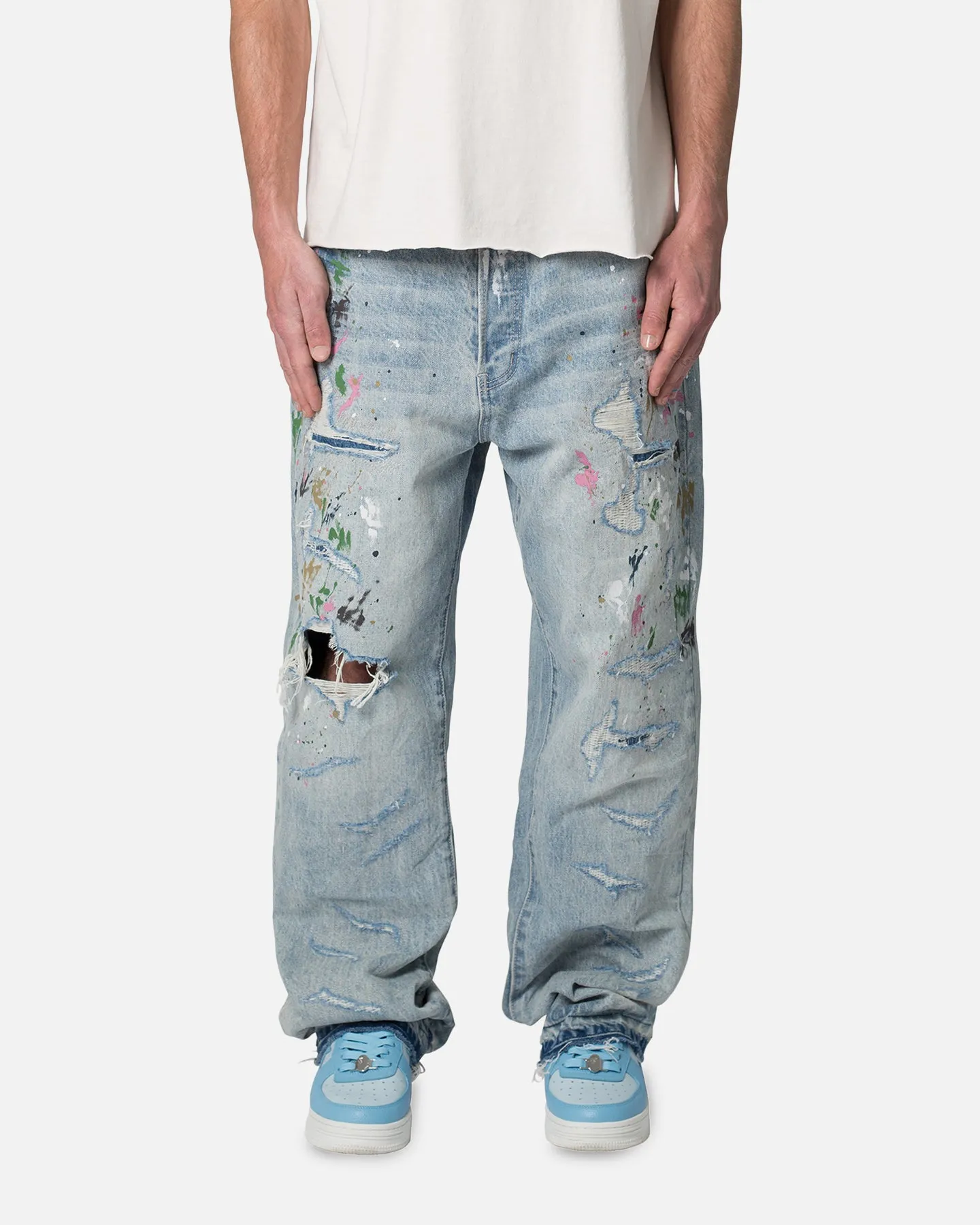 MNML Ultra Baggy Paint Denim Jeans Blue sold by Culture Kings