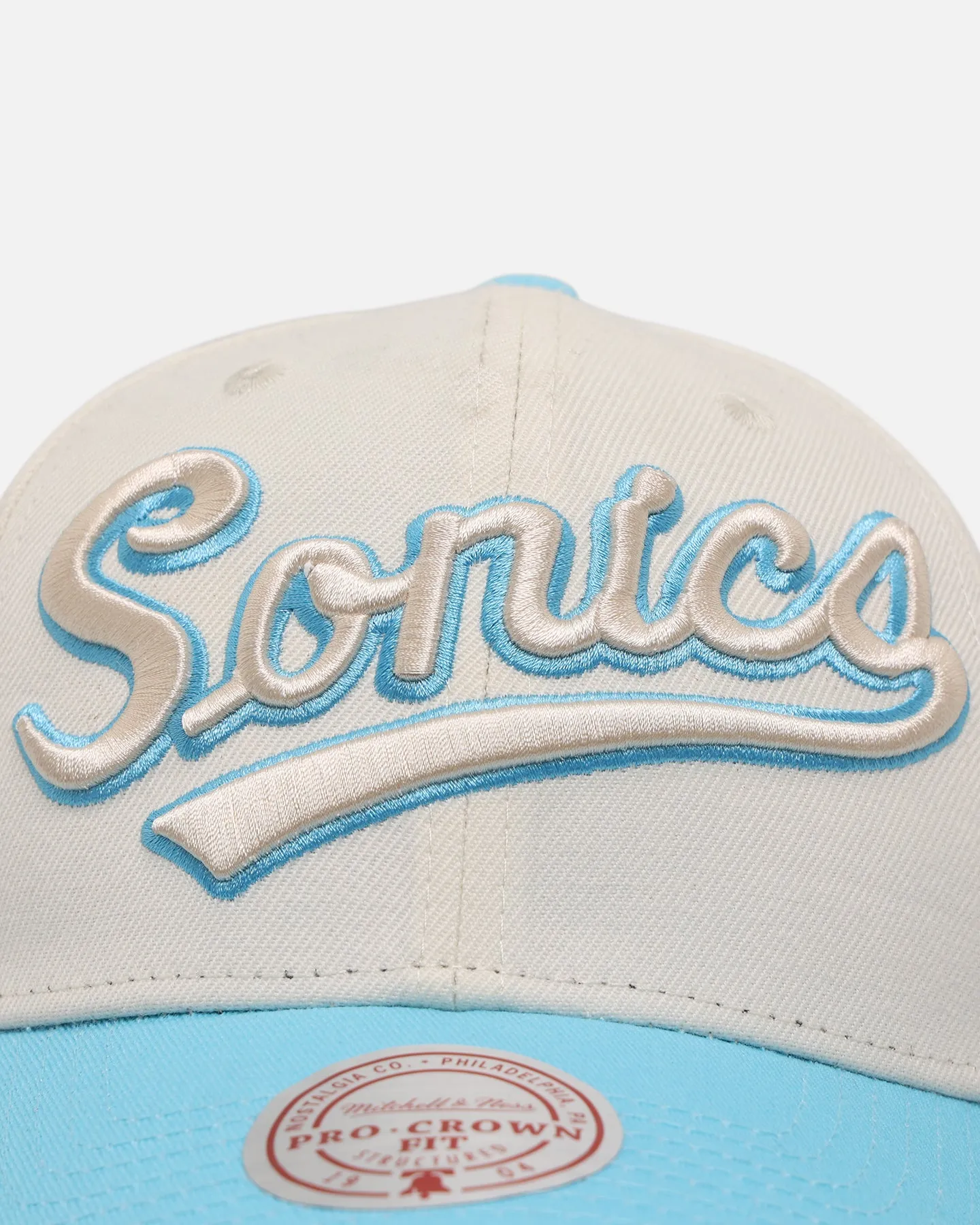 Mitchell & Ness Seattle SuperSonics 'Sky Blue' Pro Crown Snapback White Cream/Blue sold by Culture Kings product image thumbnail 5
