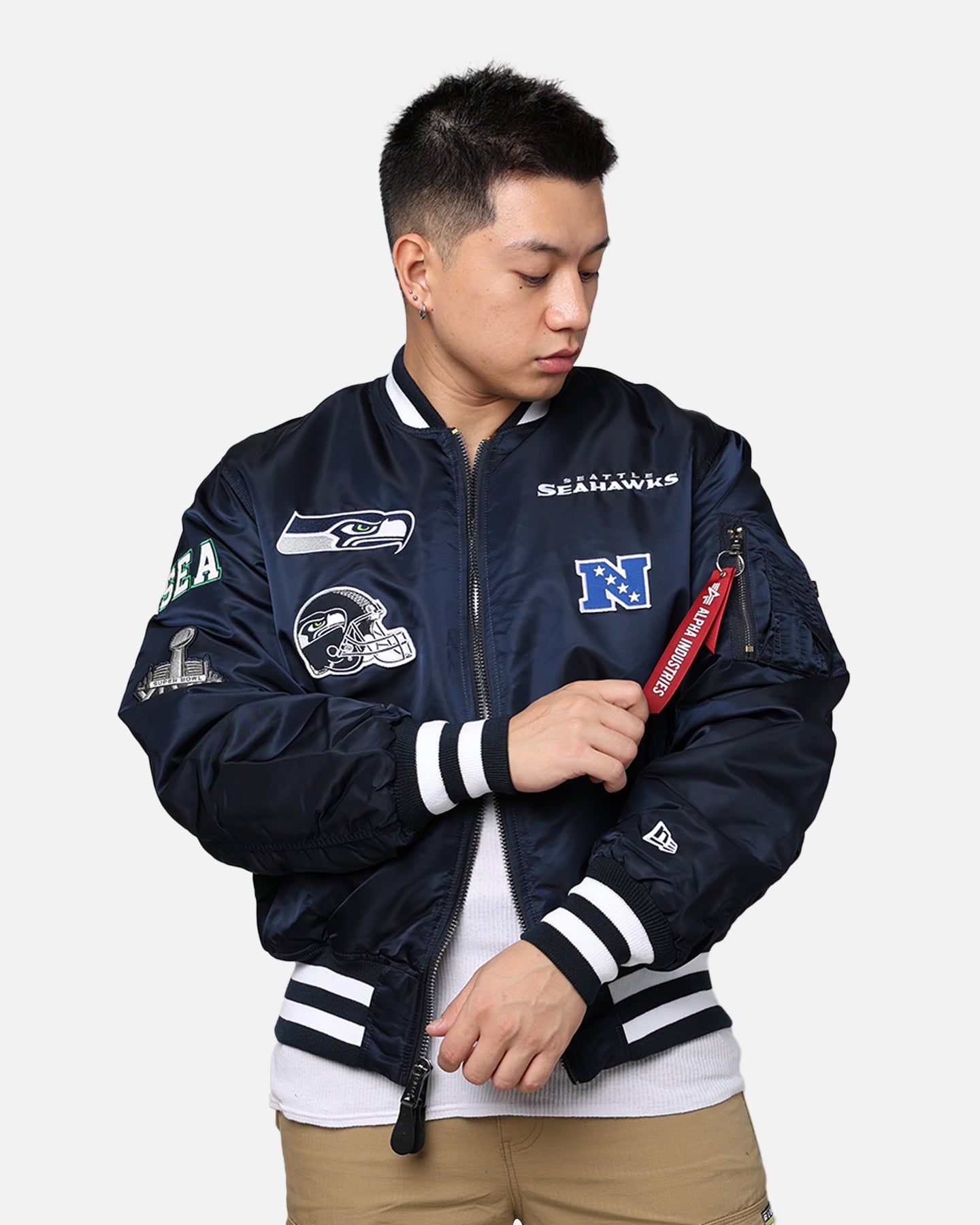 New Era X Alpha Series X NFL Seattle Seahawks MA-1 Bomber Jacket Navy/Black sold by Culture Kings