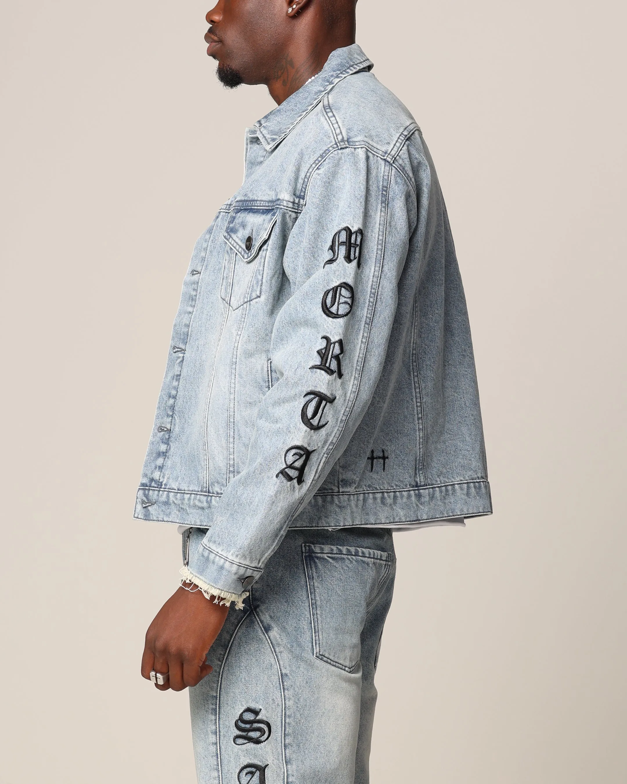 Saint Morta Rip Gothic Cutoff Denim Jacket Superwash Blue sold by Culture Kings product image thumbnail 5