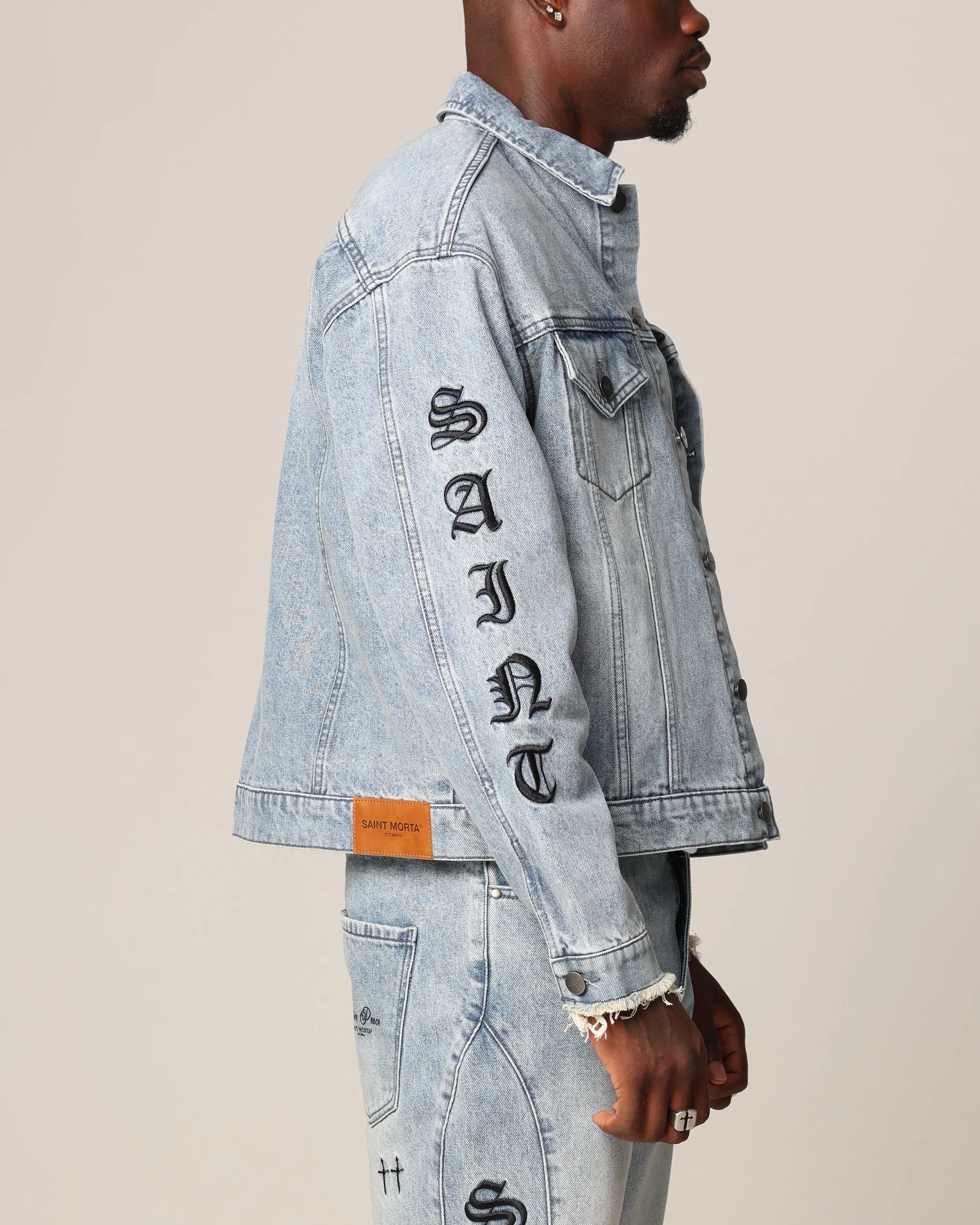 Saint Morta Rip Gothic Cutoff Denim Jacket Superwash Blue sold by Culture Kings product image thumbnail 4