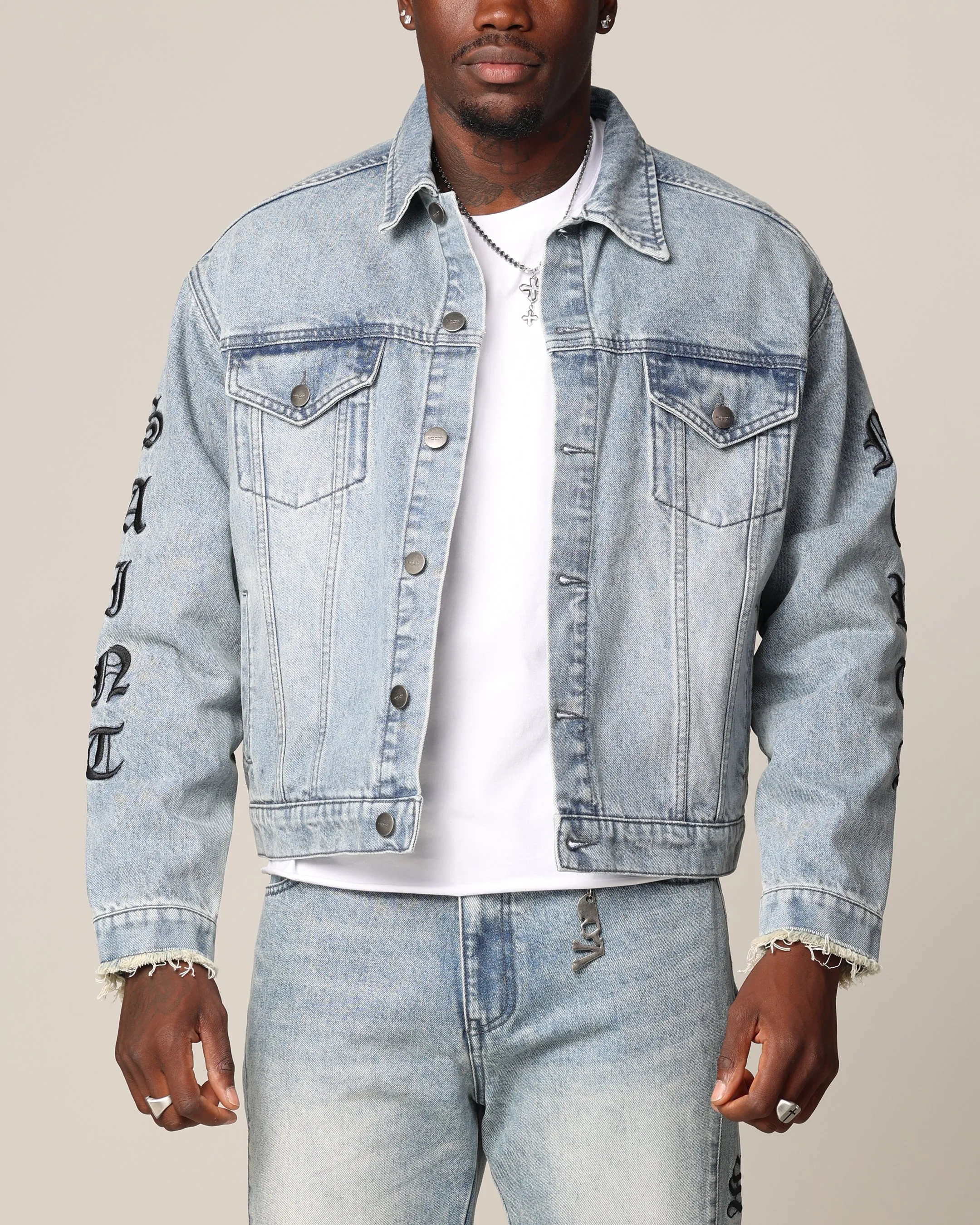 Saint Morta Rip Gothic Cutoff Denim Jacket Superwash Blue sold by Culture Kings