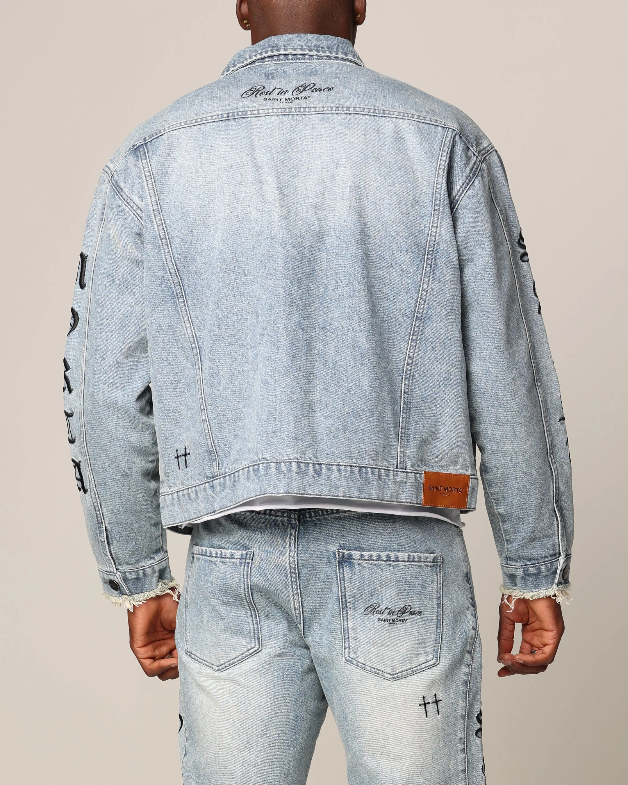 Saint Morta Rip Gothic Cutoff Denim Jacket Superwash Blue sold by Culture Kings product image thumbnail 3