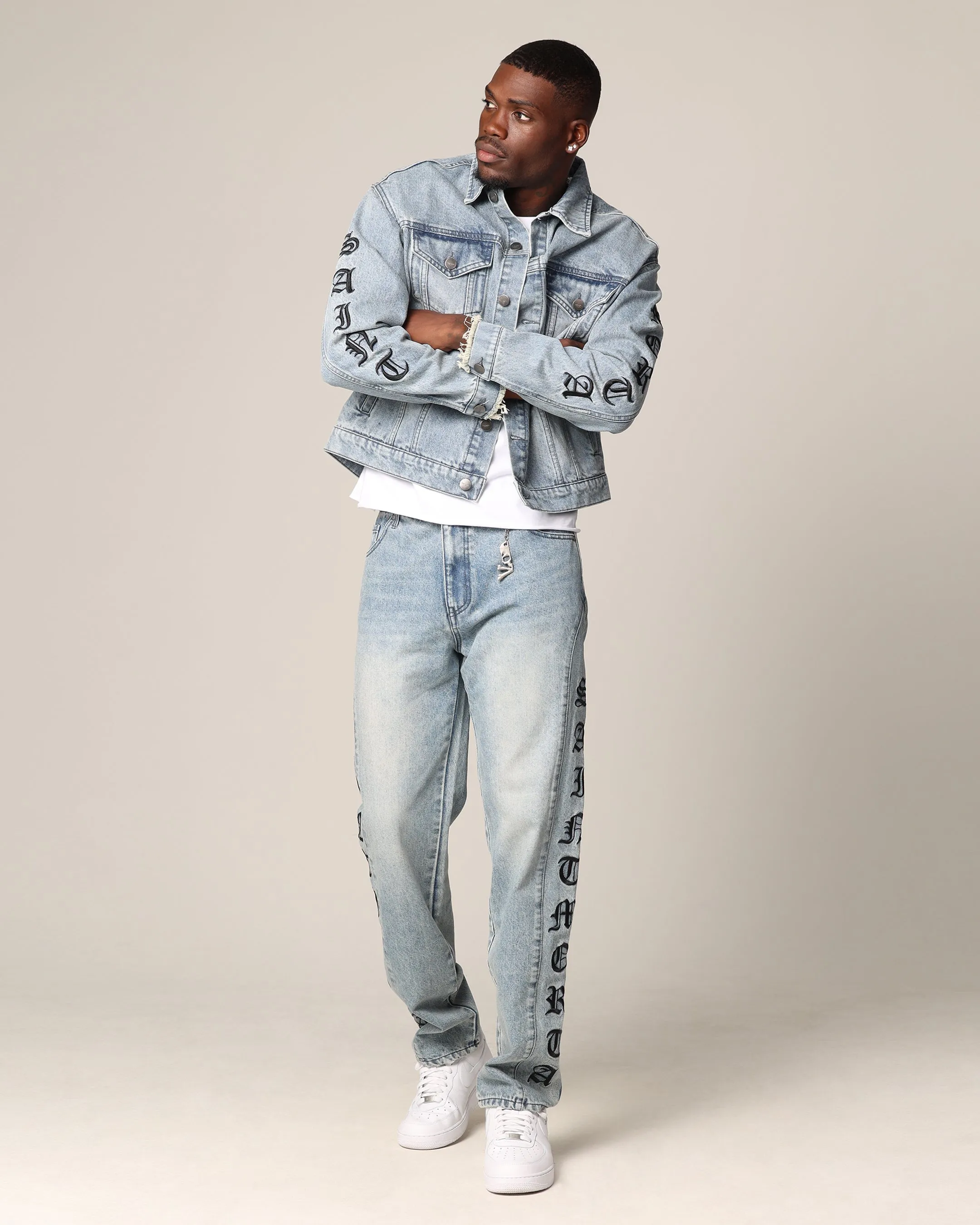 Saint Morta Rip Gothic Cutoff Denim Jacket Superwash Blue sold by Culture Kings product image thumbnail 2