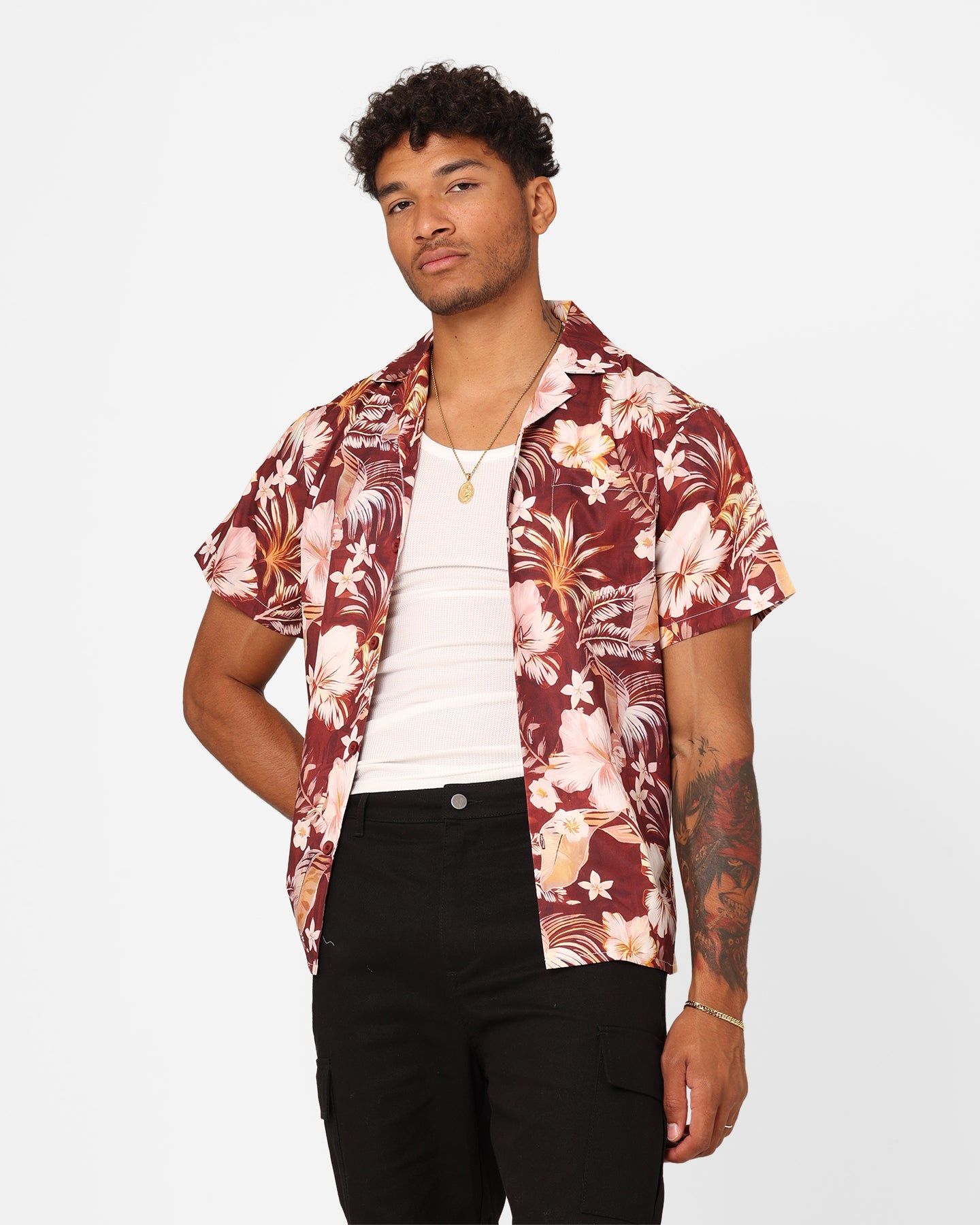 XXIII Jens Satin Button Up Shirt Maroon sold by Culture Kings