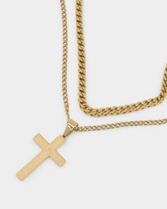 NXS Textured Cross Chain Set Gold sold by Culture Kings