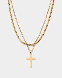 NXS Textured Cross Chain Set Gold sold by Culture Kings