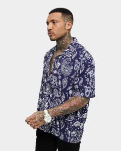 Saint Morta Paisley Skulls Short Sleeve Button Up Shirt Navy/White sold by Culture Kings