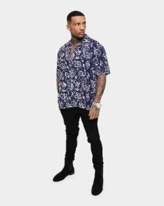 Saint Morta Paisley Skulls Short Sleeve Button Up Shirt Navy/White sold by Culture Kings