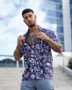 Saint Morta Paisley Skulls Short Sleeve Button Up Shirt Navy/White sold by Culture Kings