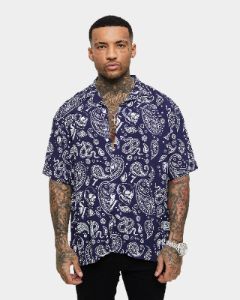Saint Morta Paisley Skulls Short Sleeve Button Up Shirt Navy/White sold by Culture Kings