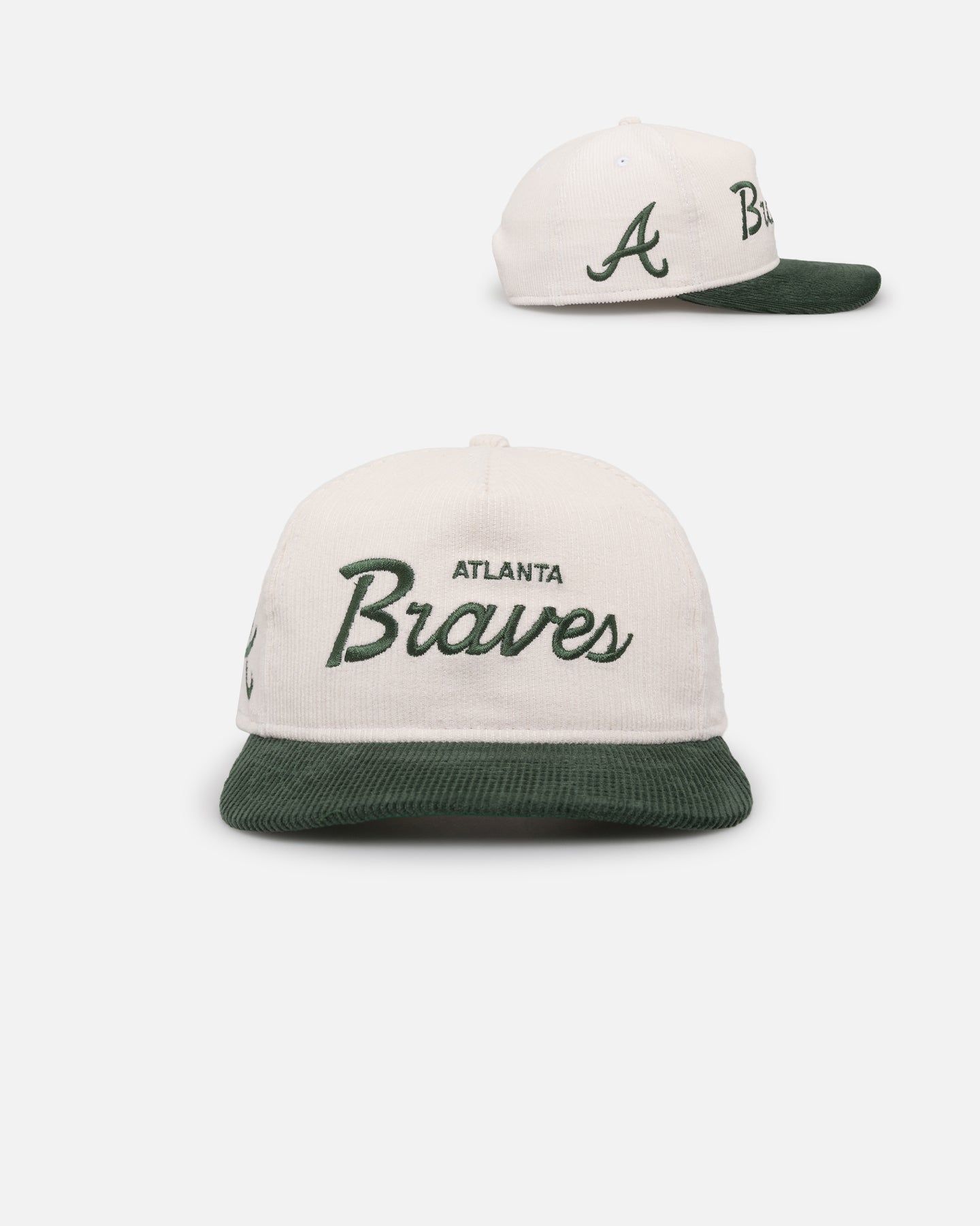 New Era Atlanta Braves 'Currency Corduroy' Golfer Pre-Curved Snapback Chrome White sold by Culture Kings