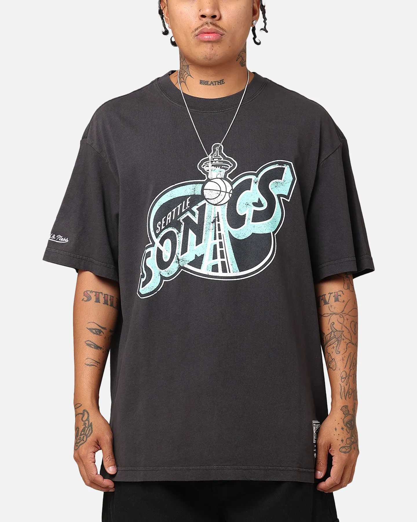Mitchell & Ness Seattle Sonics Ice Blue Logo T-Shirt Faded Black sold by Culture Kings