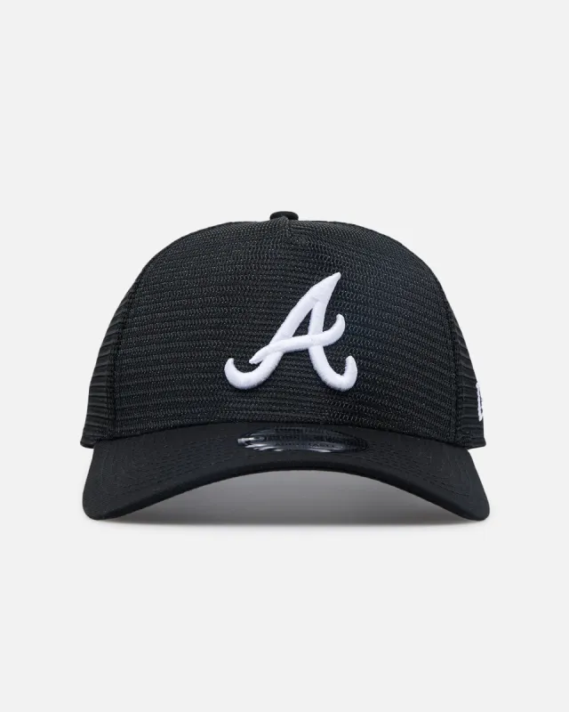 New Era Atlanta Braves 'Black All Over Mesh' 9FORTY A-Frame Trucker Snapback Black Rigid/Black sold by Culture Kings