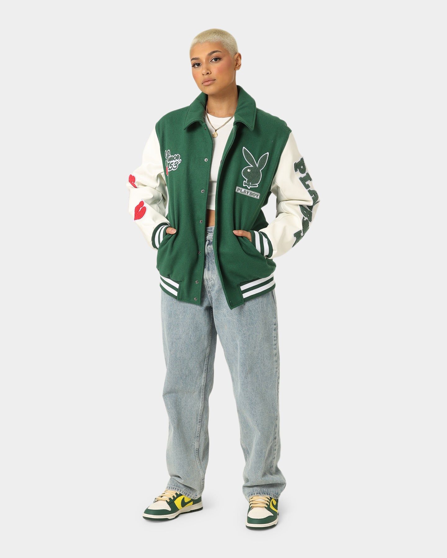 Playboy By CK Team Varsity Jacket Green/Off White sold by Culture Kings product image thumbnail 4