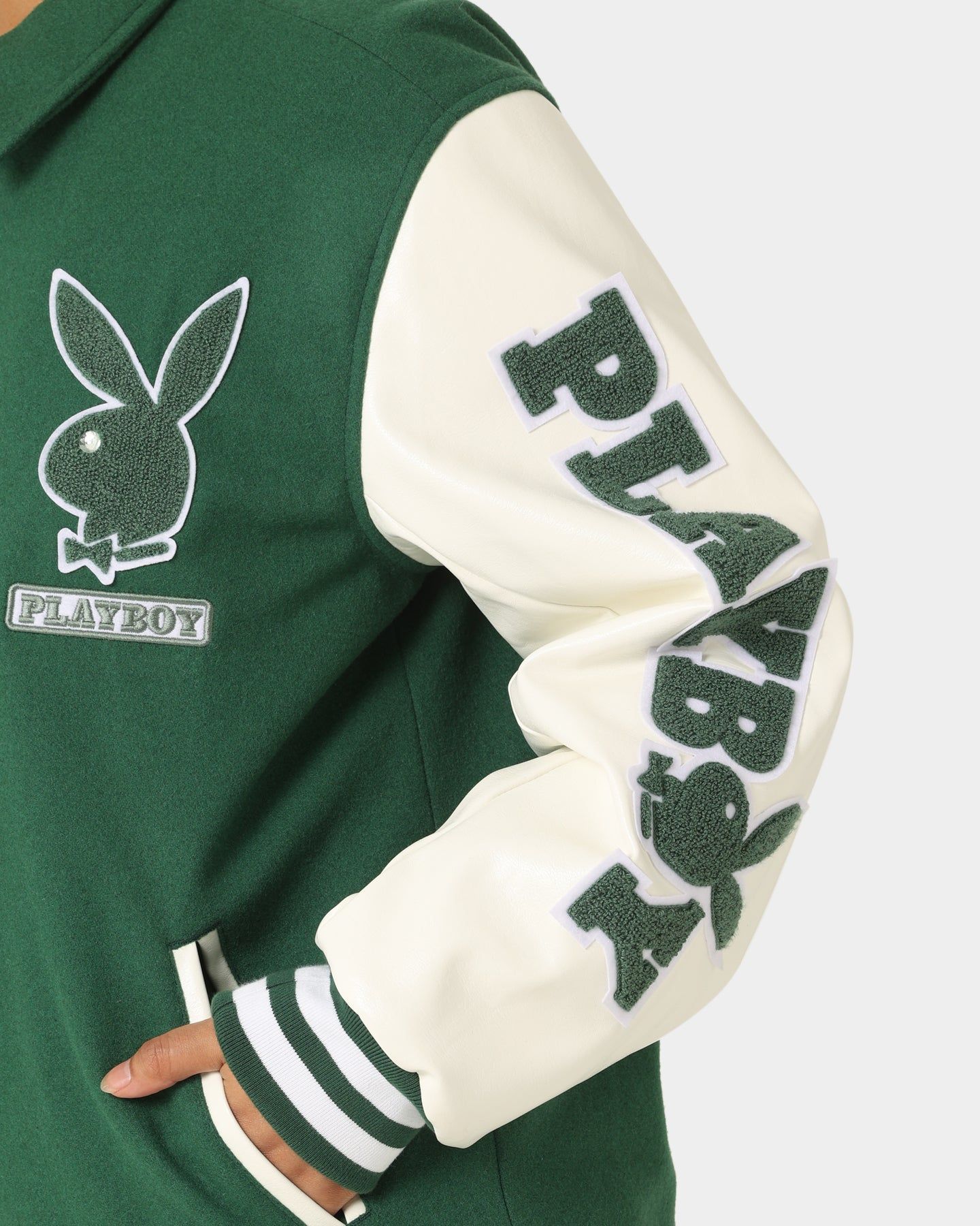 Playboy By CK Team Varsity Jacket Green/Off White sold by Culture Kings product image thumbnail 11